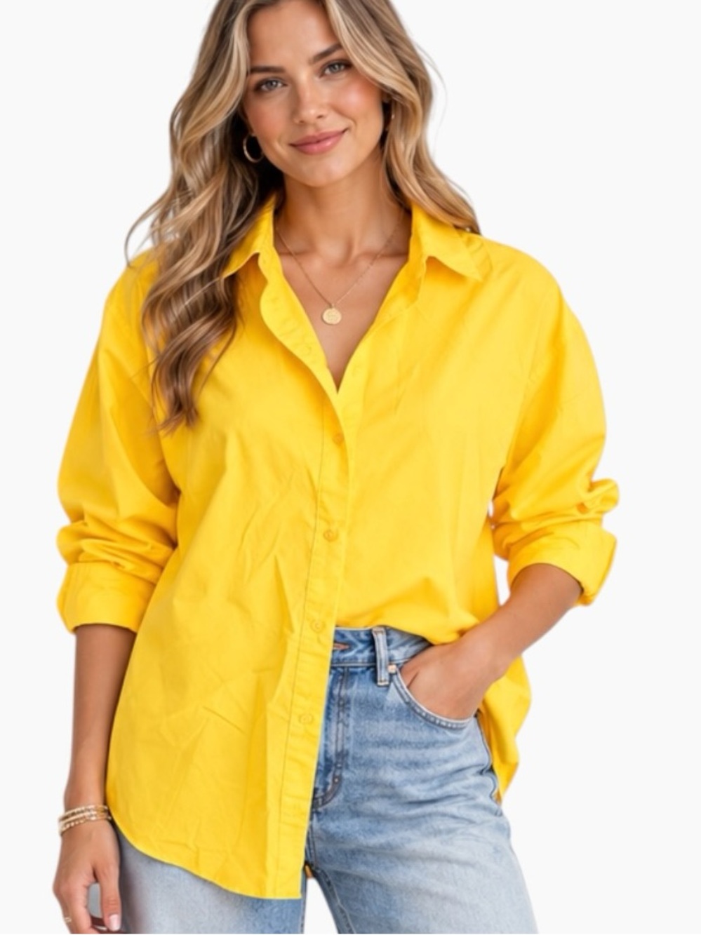 Express | Boyfriend Yellow Oversized Button Down Shirt Blouse Size L EUC